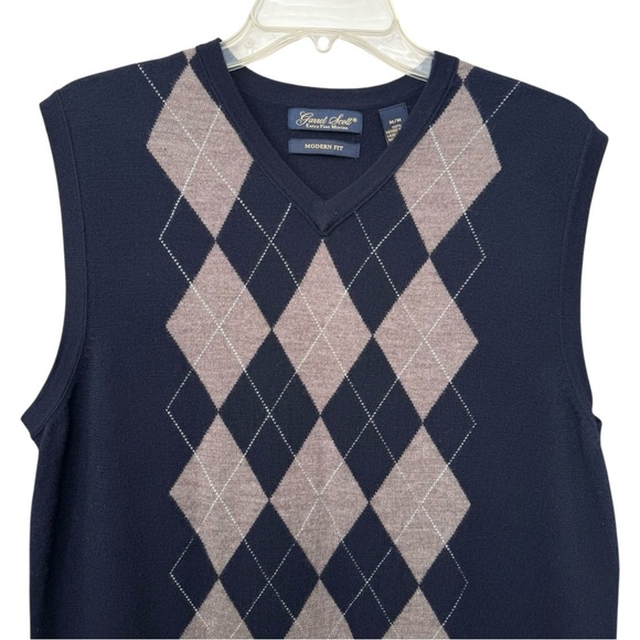 Vintage Merino Wool Argyle Sweater Vest Size Medium Garret Scott Golf Prep Ivy - Picture 2 of 5